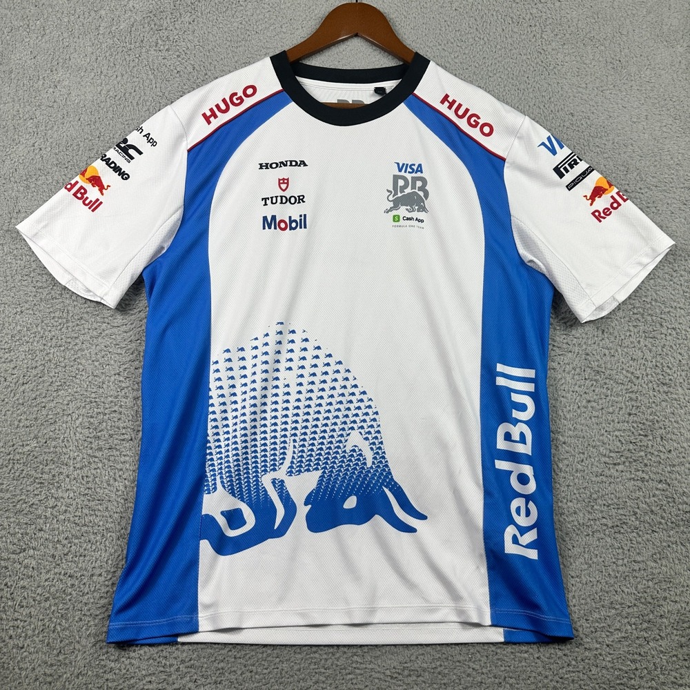 Red Bull Hugo F1 Jersey Visa Cash App Formula One Team Shirt Mens XL White Blue